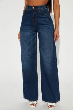 Fashion Nova Milan High Rise Wide Leg Jean - Dark Wash Flare Jeans