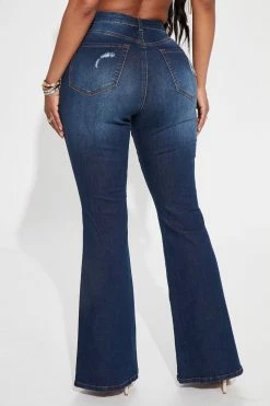 Fashion Nova Racing Heart Ripped Flare Jeans - Dark Wash