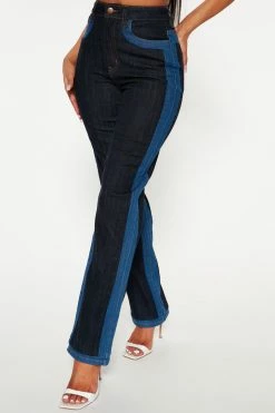 Fashion Nova Straight Leg Jeans Shandy Straight Leg Two Tone Jeans - Dark/Combo