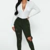 Fashion Nova Skinny Jeans Petite Glistening Jeans - Olive