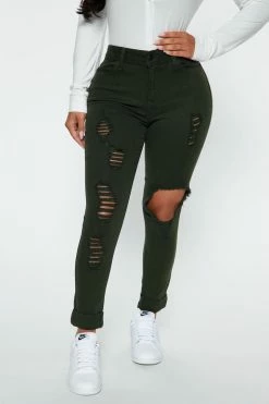Fashion Nova Skinny Jeans Petite Glistening Jeans - Olive