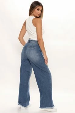 Fashion Nova Feel That Beat Baggy Wide Leg Jeans - Medium Blue Wash