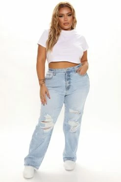 Fashion Nova Vibin Vintage 90's Slacker Straight Leg Jeans - Light Blue Wash