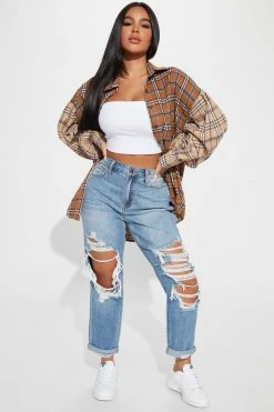 Fashion Nova Skinny Jeans Petite Jax Distressed High Rise Boyfriend Jeans - Light Blue Wash