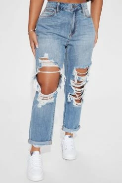 Fashion Nova Skinny Jeans Petite Jax Distressed High Rise Boyfriend Jeans - Light Blue Wash