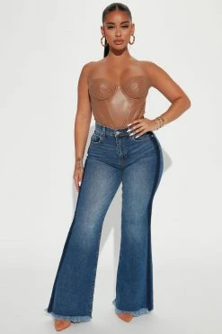 Fashion Nova Twin Sister Two-Tone Flare Jeans - Medium Blue Wash