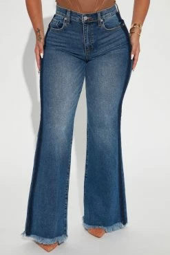 Fashion Nova Twin Sister Two-Tone Flare Jeans - Medium Blue Wash