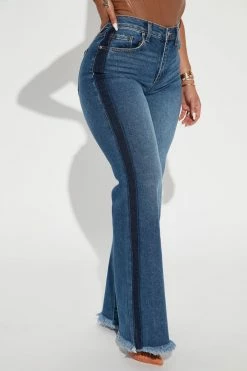 Fashion Nova Twin Sister Two-Tone Flare Jeans - Medium Blue Wash