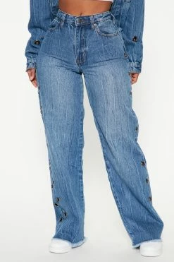 Fashion Nova Baggy Jeans Grommet High Rise Wide Leg Jeans - Medium Wash