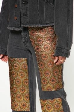 Fashion Nova Floral Brocade Wide Leg Jeans - Black Baggy Jeans