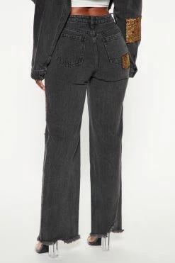 Fashion Nova Floral Brocade Wide Leg Jeans - Black Baggy Jeans