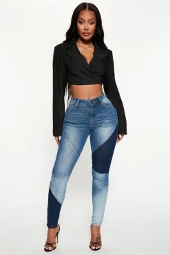 Fashion Nova Stay In Line Mid Rise Skinny Jeans - Medium Wash