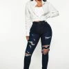 Fashion Nova Flex Game Strong Distressed High Rise Skinny Jeans - Dark Wash