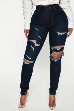 Fashion Nova Flex Game Strong Distressed High Rise Skinny Jeans - Dark Wash