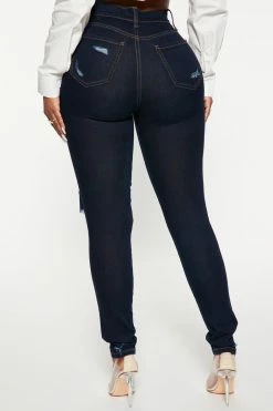 Fashion Nova Flex Game Strong Distressed High Rise Skinny Jeans - Dark Wash