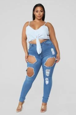 Fashion Nova Catty Distressed Skinny Jeans - Medium Wash