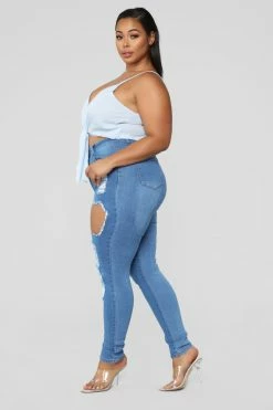 Fashion Nova Catty Distressed Skinny Jeans - Medium Wash