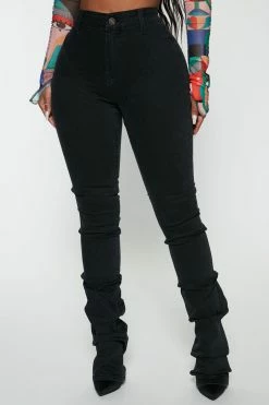 Fashion Nova See Me High Rise Stacked Straight Leg Jeans - Black