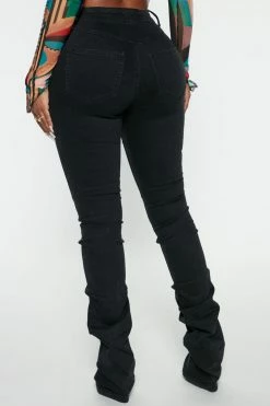Fashion Nova See Me High Rise Stacked Straight Leg Jeans - Black