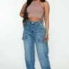 Fashion Nova Baggy Jeans Up In Arms 90's Loose Cargo Jeans - Medium Wash