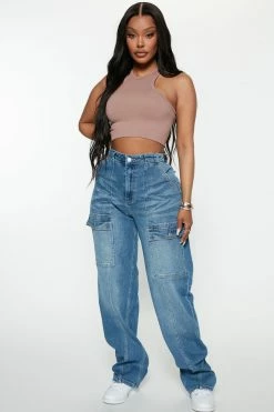 Fashion Nova Baggy Jeans Up In Arms 90's Loose Cargo Jeans - Medium Wash