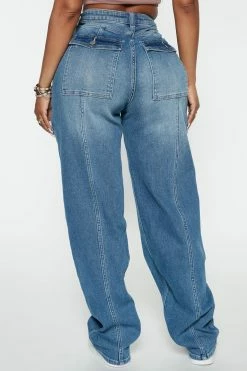 Fashion Nova Baggy Jeans Up In Arms 90's Loose Cargo Jeans - Medium Wash