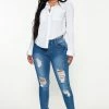 Fashion Nova Skinny Jeans Too Much Booty Low Rise Jeans - Medium Blue Wash