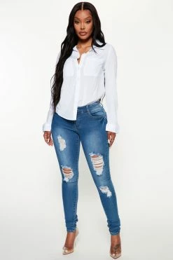 Fashion Nova Skinny Jeans Too Much Booty Low Rise Jeans - Medium Blue Wash