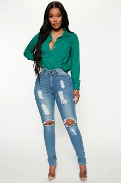 Fashion Nova Skinny Jeans Say Yes To Distress Jeans - Medium Wash