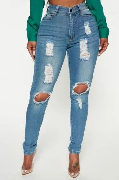 Fashion Nova Skinny Jeans Say Yes To Distress Jeans - Medium Wash