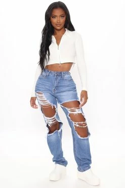 Fashion Nova Keep On Dancing Distressed Boyfriend Jeans - Medium Blue Wash