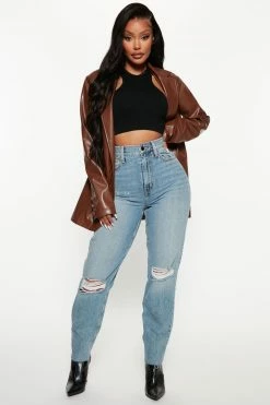 Fashion Nova All Split Up High Rise Mom Jeans - Medium Wash