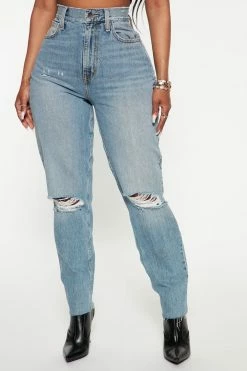 Fashion Nova All Split Up High Rise Mom Jeans - Medium Wash