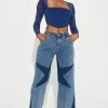Fashion Nova She's A Star Wide Leg Jeans - Medium Blue Wash