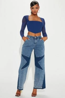Fashion Nova She's A Star Wide Leg Jeans - Medium Blue Wash