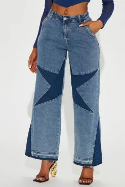 Fashion Nova She's A Star Wide Leg Jeans - Medium Blue Wash