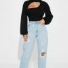 Fashion Nova Lover High Rise Ripped Straight Leg Jeans - Light Wash
