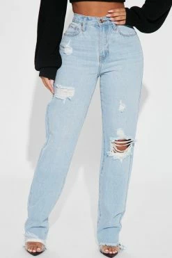 Fashion Nova Lover High Rise Ripped Straight Leg Jeans - Light Wash