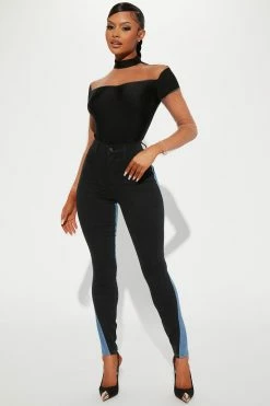 Fashion Nova Tara Two Toned Skinny Jeans - Black/Blue