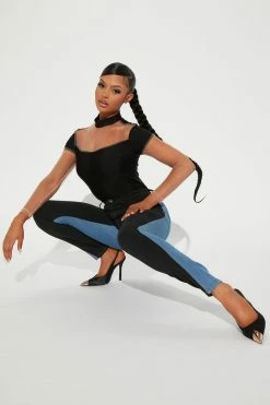Fashion Nova Tara Two Toned Skinny Jeans - Black/Blue