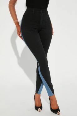 Fashion Nova Tara Two Toned Skinny Jeans - Black/Blue