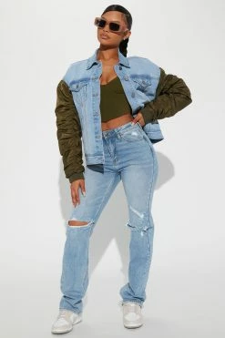 Fashion Nova Daredevil Ripped Straight Leg Jeans - Light Blue Wash