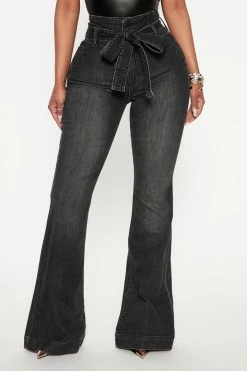 Fashion Nova American Beauty Belted Flare Jeans - Black Wash