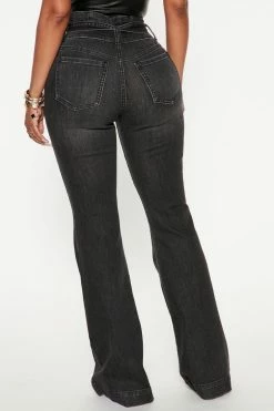 Fashion Nova American Beauty Belted Flare Jeans - Black Wash