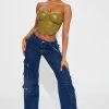 Fashion Nova Baggy Jeans Winding Road '90s Mid Rise Cargo Utility Jeans - Dark Wash