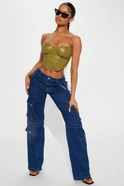 Fashion Nova Baggy Jeans Winding Road '90s Mid Rise Cargo Utility Jeans - Dark Wash