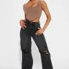 Fashion Nova 90s Loose Ripped Straight Leg Jeans - Black Wash