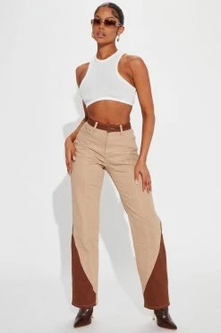 Fashion Nova Wesley Straight Leg Two-Tone Jeans - Beige/Brown