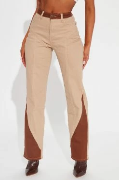 Fashion Nova Wesley Straight Leg Two-Tone Jeans - Beige/Brown