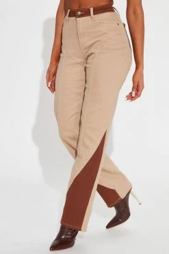Fashion Nova Wesley Straight Leg Two-Tone Jeans - Beige/Brown